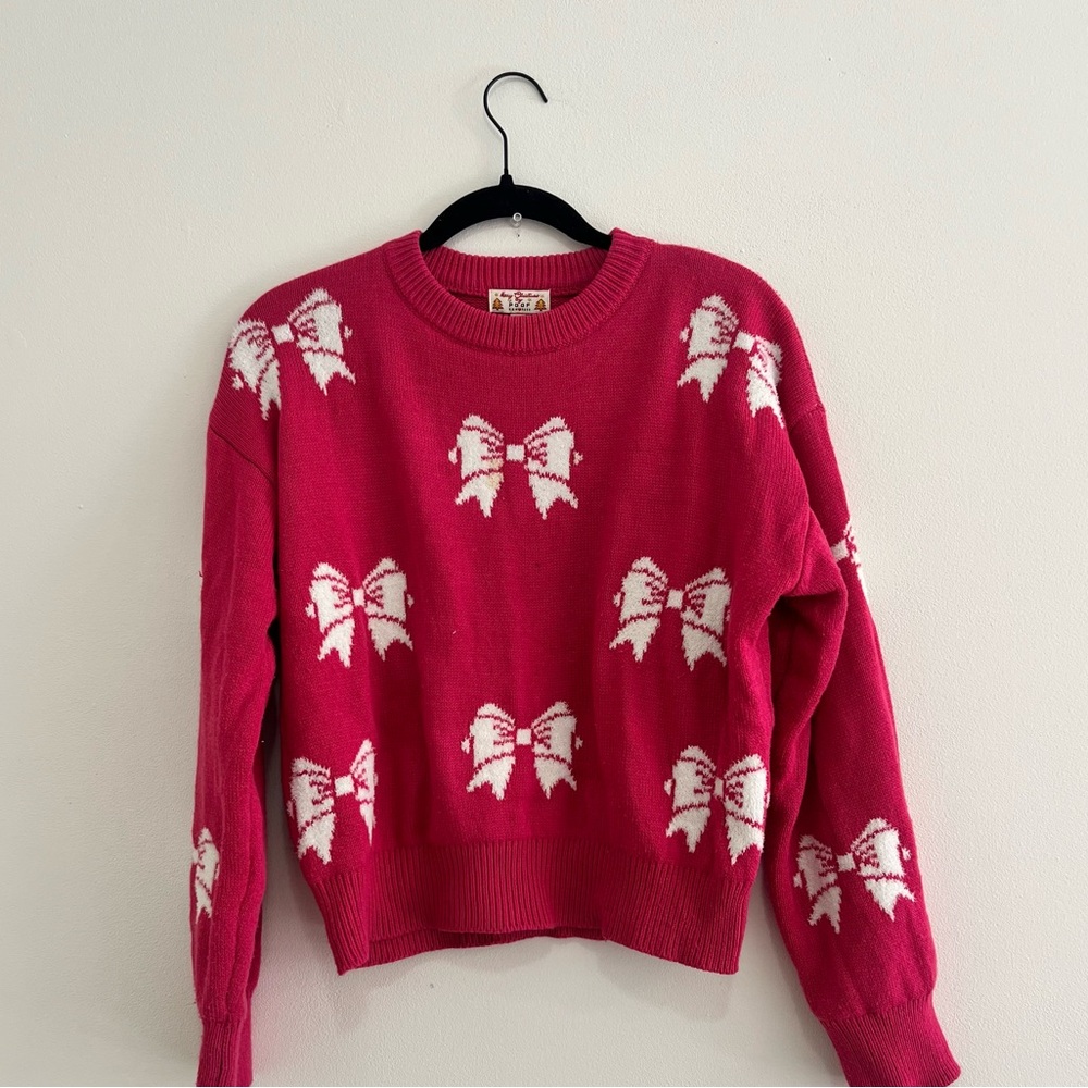 Poof! Pink and White Sweater with Bows